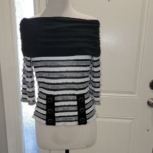 Frank Lyman Design Black and White Off-Shoulder Blouse